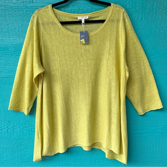 Eileen Fisher Bateau Neck Organic Linen Yellow Boxy Sweater Pullover SIZE 2X NWT - Picture 1 of 6